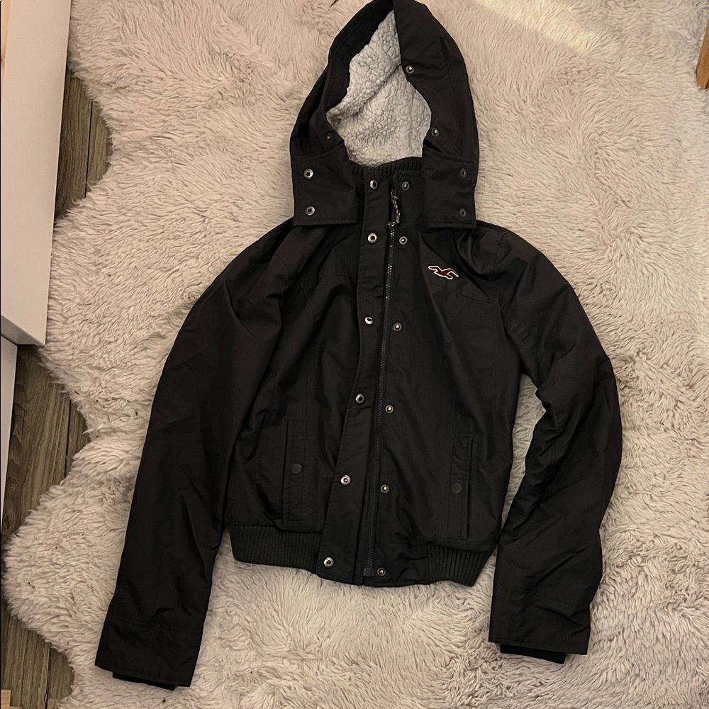 Hollister Gray Bomber Jacket with Hood waterproof size Small